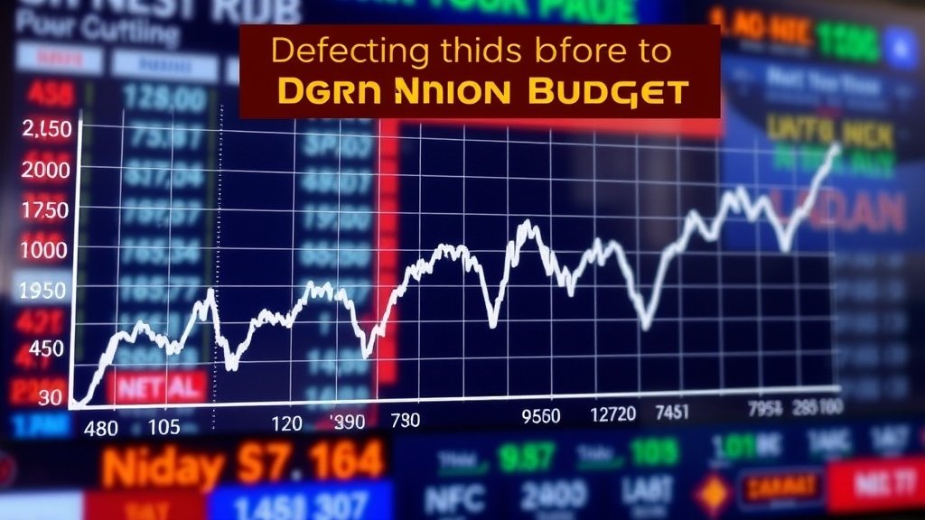 A graph showing the fluctuations in the Nifty index before the Union Budget, with a subtle background image of the Indian stock market or a financial news screen.