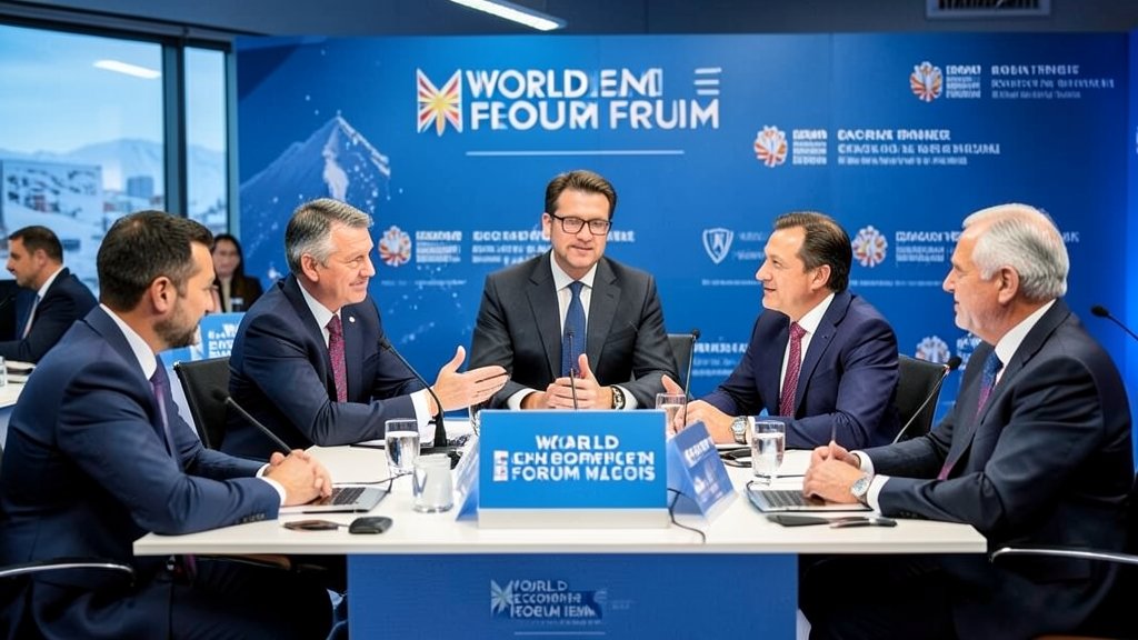 A group of tech CEOs discussing AI and its impact on the job market at the World Economic Forum in Davos