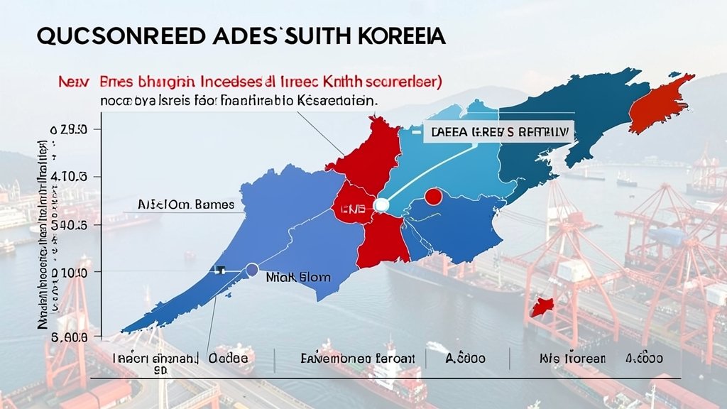 A graph showing the impact of increased tariffs on South Korea's economy, with a background image of a port or a manufacturing facility