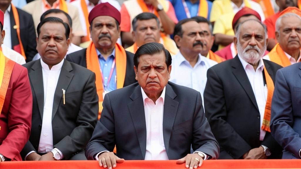 A photo of Rahul Gandhi sitting in the third row during the Republic Day parade, with a subtle expression of discontent on his face, surrounded by other politicians and dignitaries.
