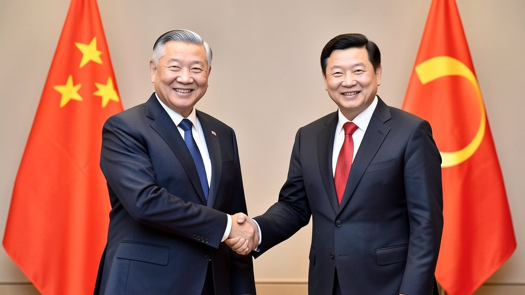 A photo of the Chinese President Xi Jinping and the Finnish Prime Minister shaking hands, with a backdrop of the Chinese and Finnish flags.