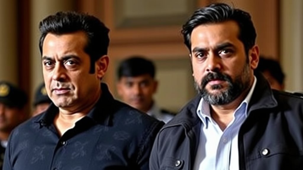 A photo of Salman Khan and Abhinav Kashyap with a Mumbai court background, representing the defamation case.