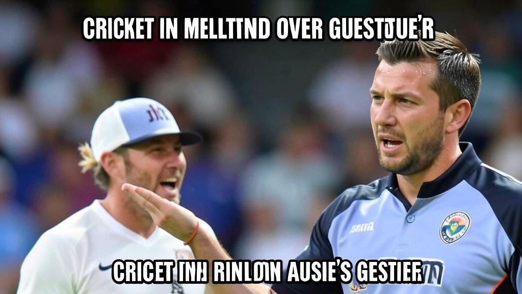 A photo of Cameron Green making a chucking gesture after being dismissed by Usman Tariq, with a caption that reads "Cricket in meltdown over Aussie's gesture"