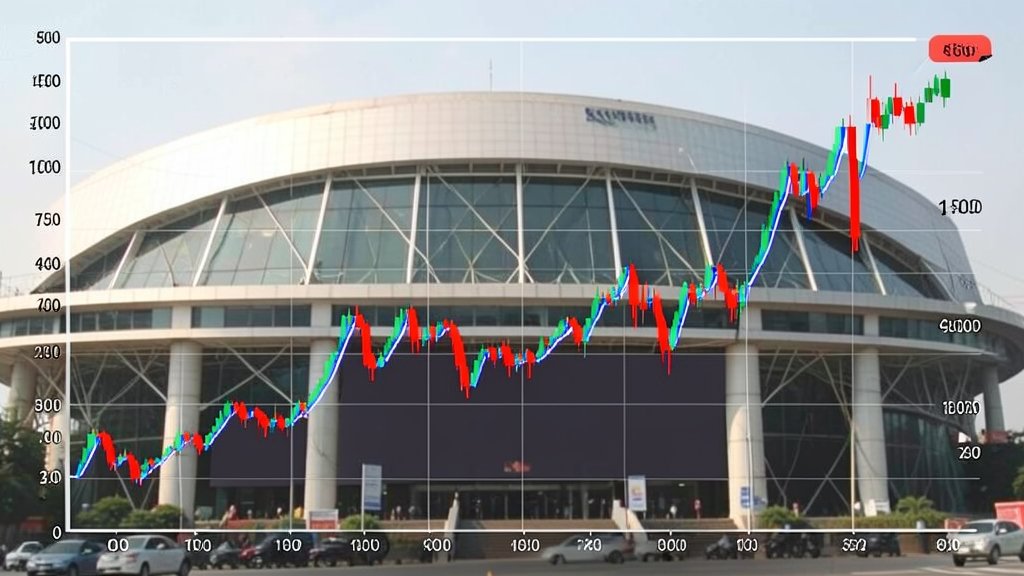 A graph showing the decline of Nifty100 stocks over the past year, with a background image of the Indian stock exchange building