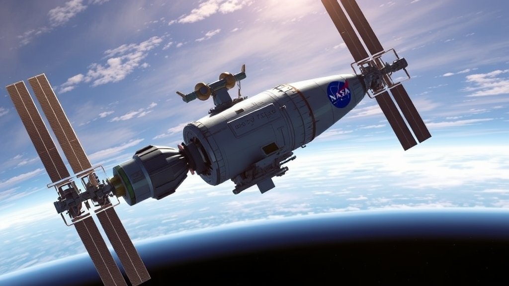 A detailed illustration of the International Space Station with a private spacecraft docked, highlighting the collaboration between NASA and Axiom Space.