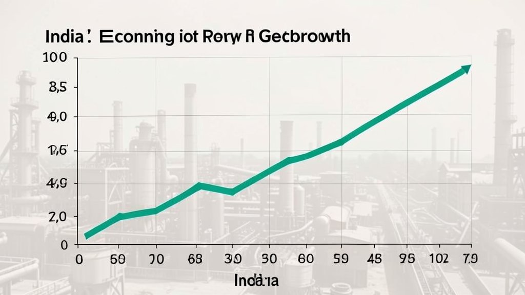 An image of a graph showing India's economic growth over the years, with a subtle background of industrial and manufacturing activities.