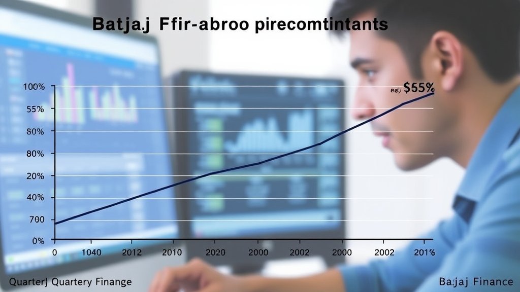 A graph showing the quarterly profit and net interest income of Bajaj Finance, with a background image of a financial analyst looking at a computer screen.