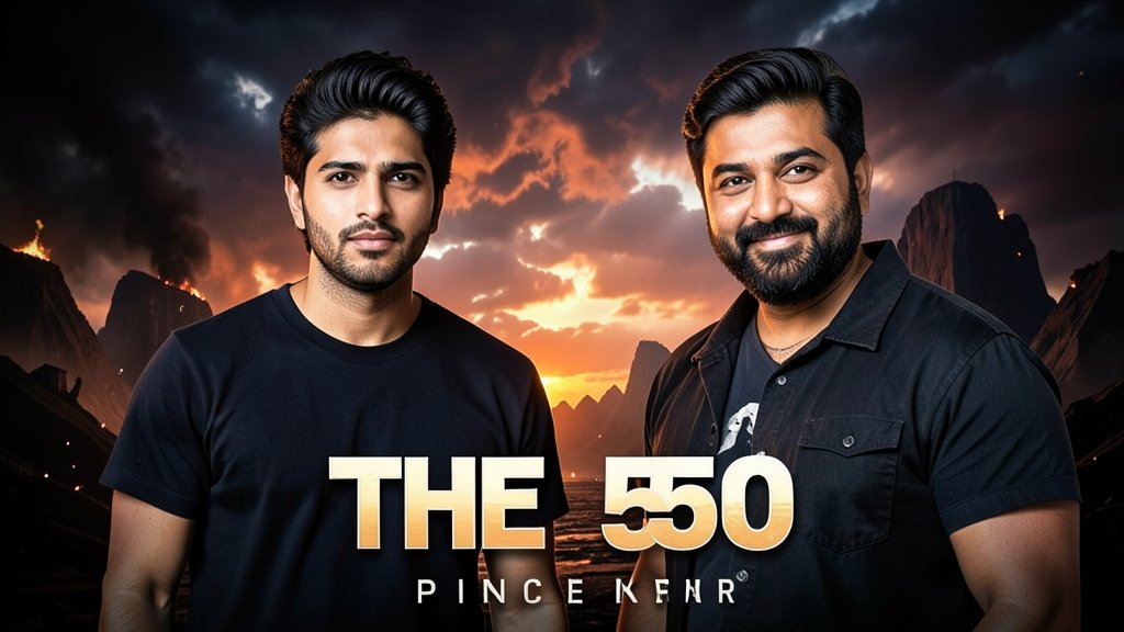 a photo of Vanshaj Singh and Prince Narula from the web series "The 50" with a dramatic background