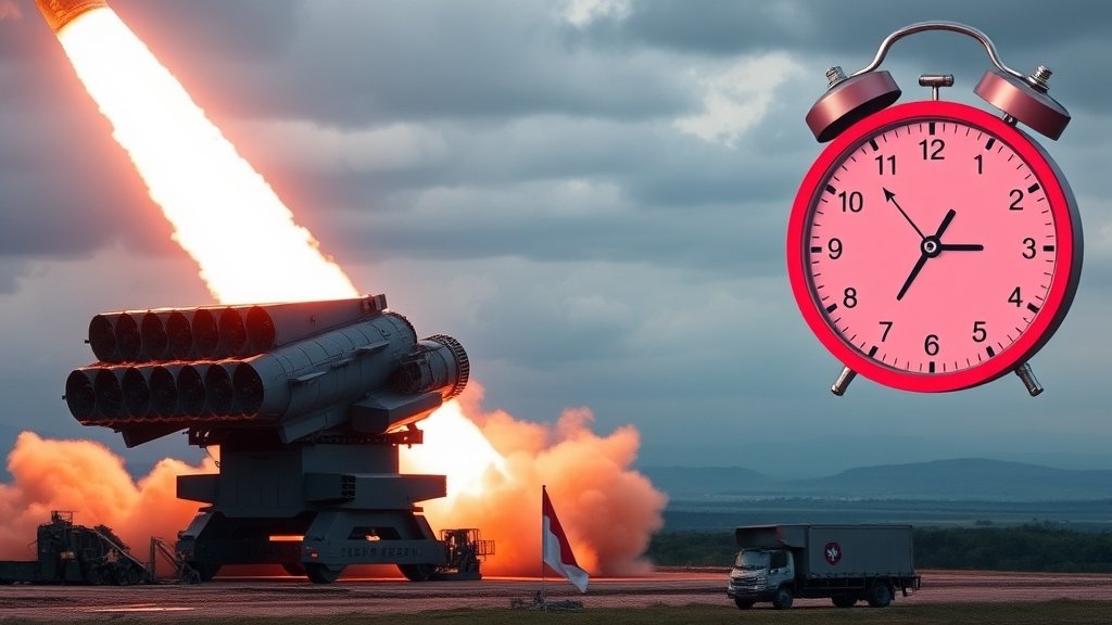 a photo of a nuclear missile launch with a red clock ticking in the background, symbolizing the expiration of the New START treaty