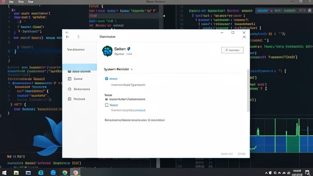 A screenshot of the System Monitor (Sysmon) tool in Windows 11, with a background of coding and system monitoring graphics.