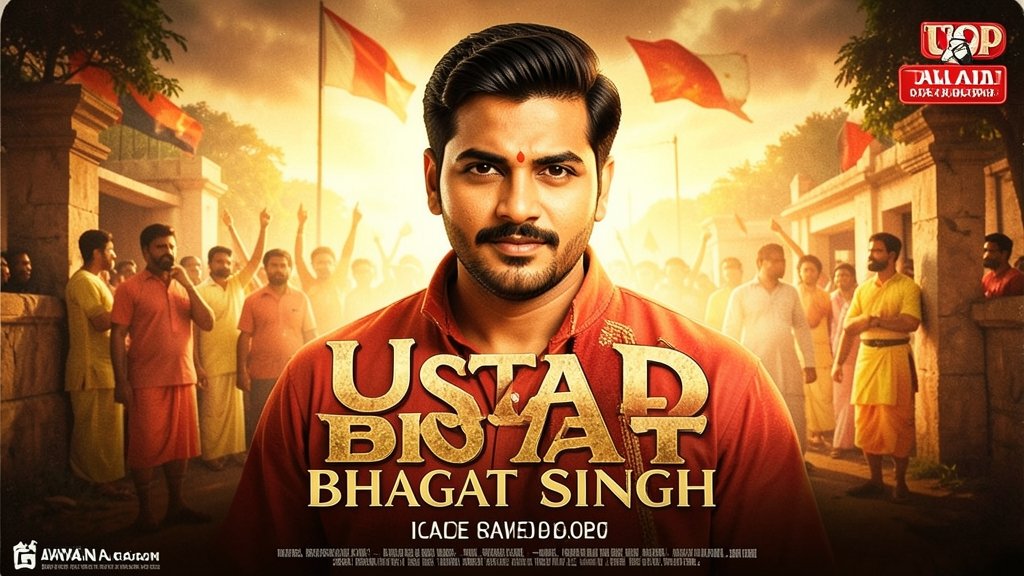 A poster of Pawan Kalyan's movie Ustaad Bhagat Singh with a release date mentioned
