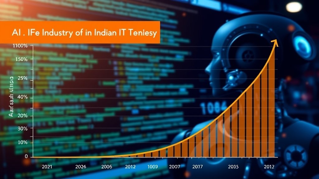 A graph showing the growth of AI in Indian IT industry with a background of coding and robotics