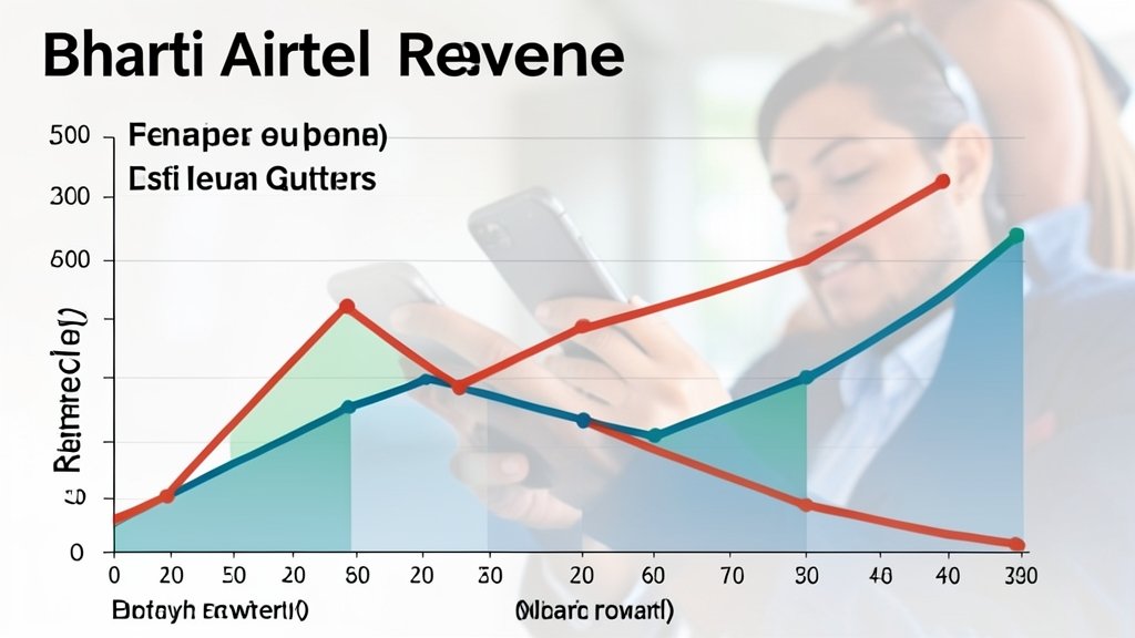 A graph showing the growth of Bharti Airtel's revenue over the past few quarters, with a background image of a person using a smartphone.