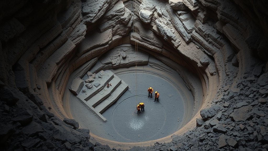 A dramatic image of a rat-hole mine in Meghalaya, India, with a rescue operation in progress, highlighting the dangers and risks associated with such mining practices.