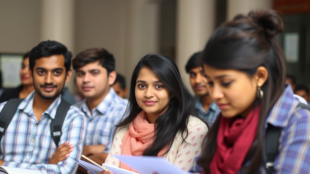 A photo of a group of Indian students studying in a Russian university, with a subtle hint of concern or safety in the background.