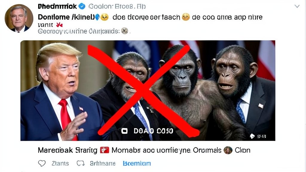 A screenshot of Donald Trump's social media post with a video depicting the Obamas as apes, with a red "X" marked through it, symbolizing the backlash and criticism he faced.