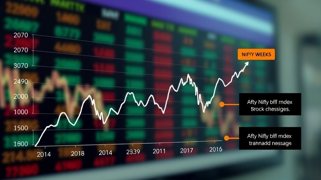 A graph showing the Nifty index trend over the past few weeks, with key points highlighted and a subtle background image of a stock market screen.