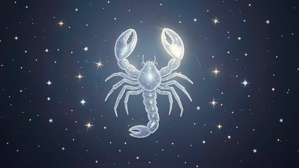 A serene and mystical image of a scorpion symbol with a subtle background of stars and moon, representing the Scorpio zodiac sign and its celestial connections.