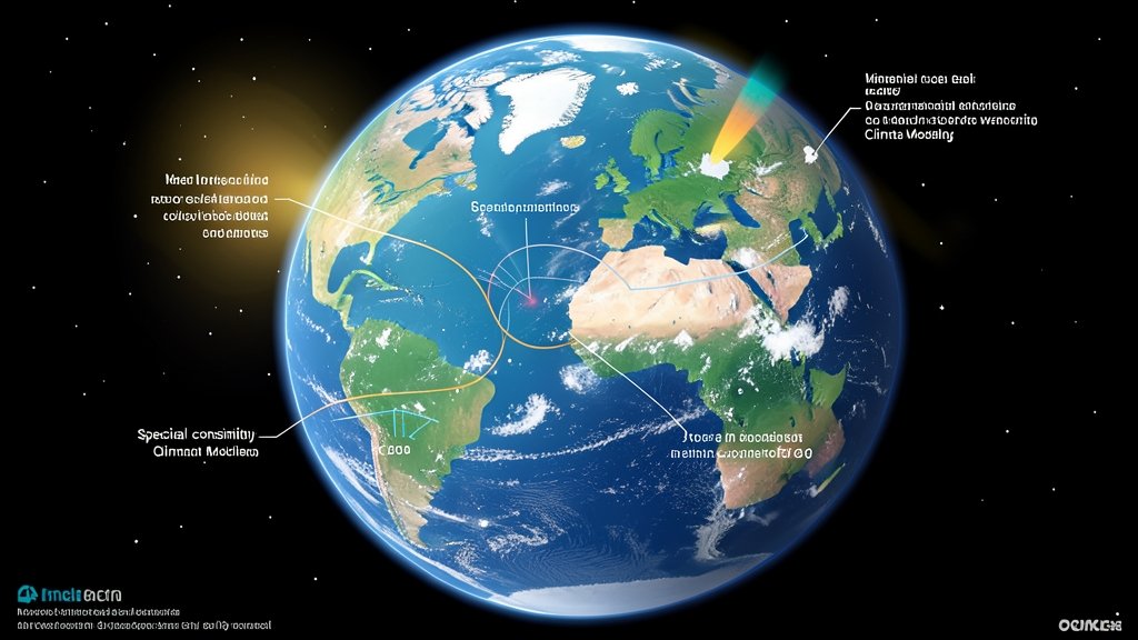 An illustration of the Earth's atmosphere with solar radiation interacting with different components, such as clouds, oceans, and land surfaces, highlighting the importance of spectral consistency in climate modeling.