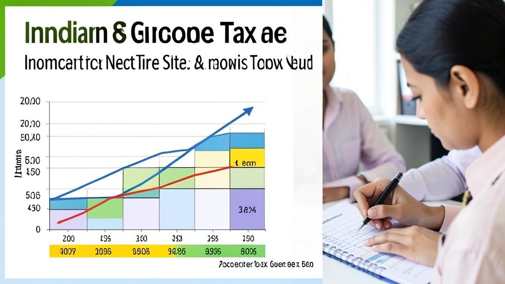 A visual representation of the Indian government's new income tax act, with a graph showing the proposed tax slabs and a picture of a person filling out a tax return form in the background.