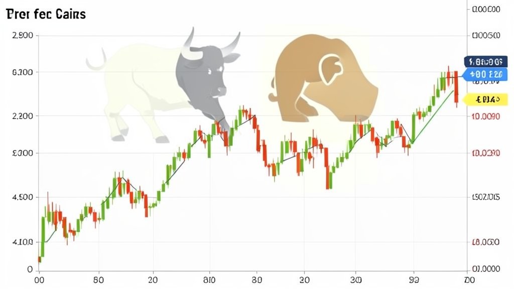 A graph showing the fluctuation of gold prices over the past year, with a bull and bear symbol in the background, representing the uncertainty of the market.