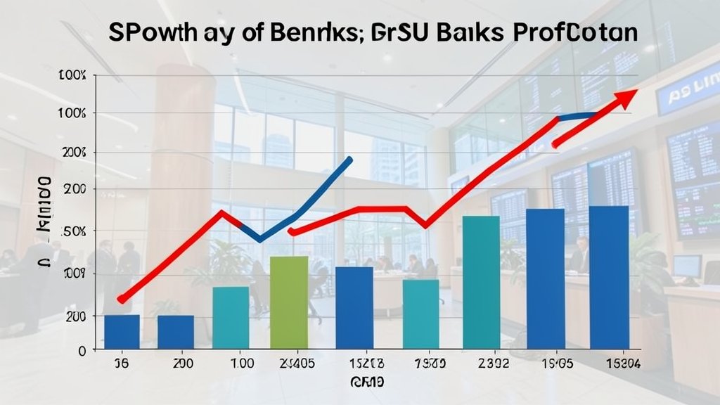 A graph showing the growth of PSU banks' profit over the years, with a background image of a bank's interior or a financial district.