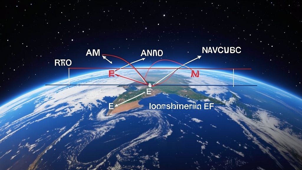 A diagram showing the interaction between AM radio signals and the ionospheric E and F layers, with a background image of the Earth's atmosphere at night