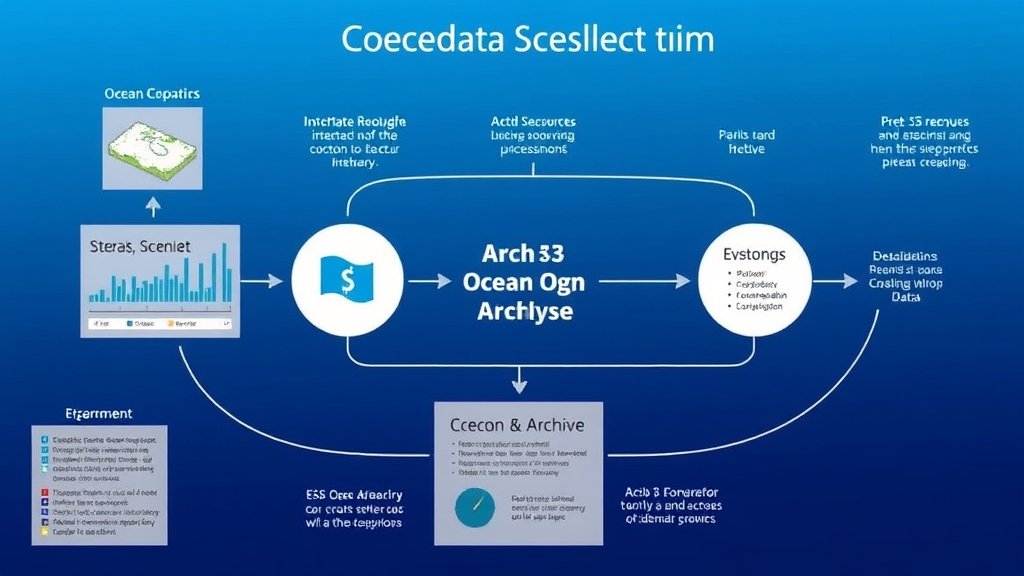 A visual representation of the ocean data ecosystem, showcasing the flow of data from collection to analysis and application, with a focus on the ESS Open Archive.