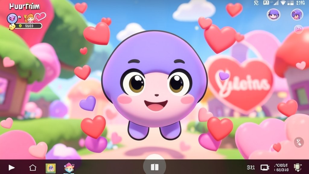 A screenshot of the Heart Trim Furfrou in Pokémon GO, with a Valentine's Day-themed background and hearts surrounding the Pokémon.