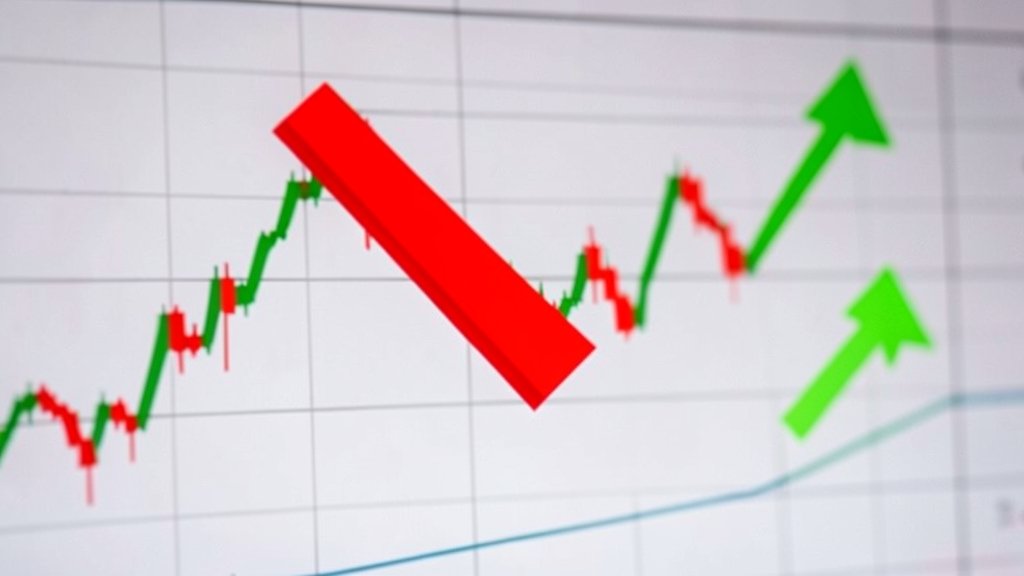 A photo of a stock market graph with a red arrow pointing downwards, with a few green arrows pointing upwards in the background, symbolizing the mixed performance of Dolly Khanna's portfolio.