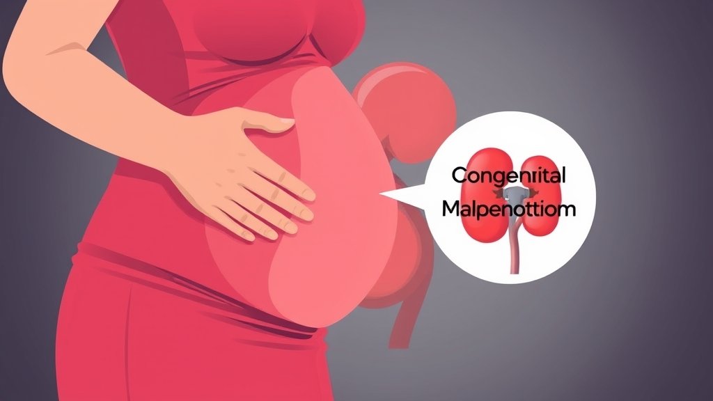 A illustration of a pregnant woman with a subtle background image of a kidney, highlighting the connection between maternal kidney disease and congenital malformation risk.