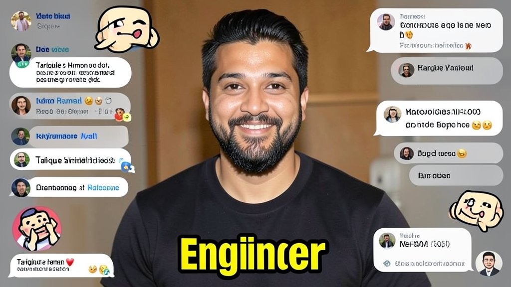 A photo of Tarique Rahman with a caption "Engineer" in a humorous tone, surrounded by memes and social media comments