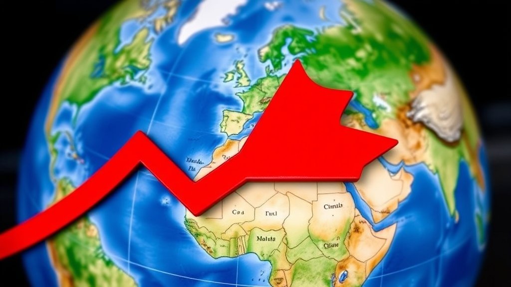 A picture of a globe with a trade route map in the background, with a red arrow pointing to the United States, symbolizing the impact of Trump's tariffs on global trade.
