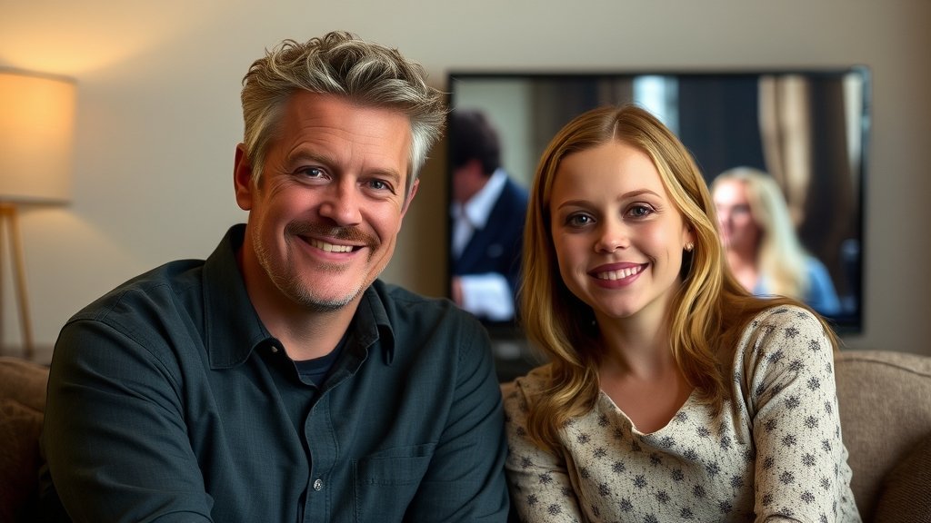 A photo of Eric Dane with his daughters, with a subtle background image of a movie or TV screen showing a scene from one of his notable roles.