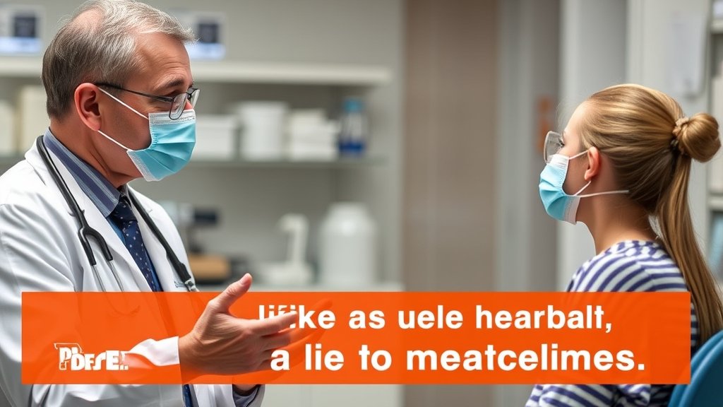 A photo of a doctor explaining the risks of measles to a patient, with a subtle background of a laboratory or a hospital, conveying a sense of professionalism and expertise.