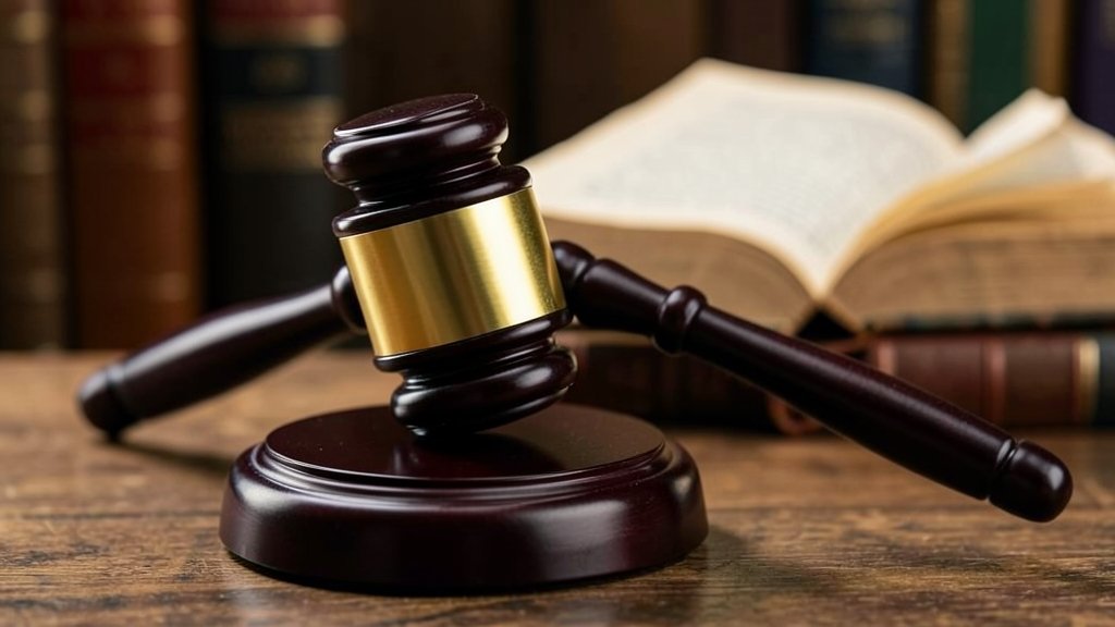 A picture of a judge's gavel with a book in the background, symbolizing the relationship between law and education