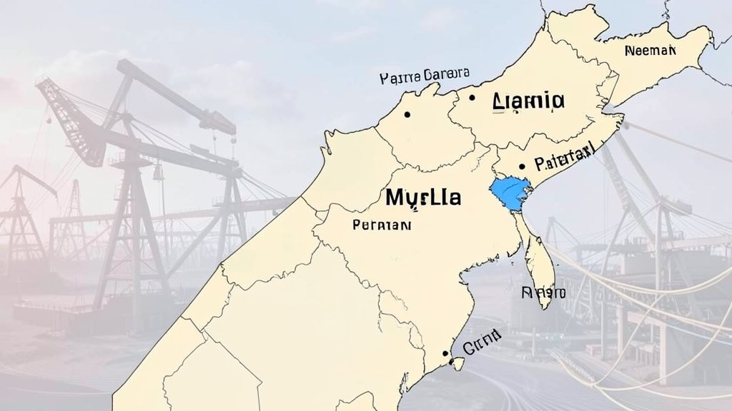 A map of the Middle East with China and Iran highlighted, along with a subtle background image of oil rigs and trade routes.