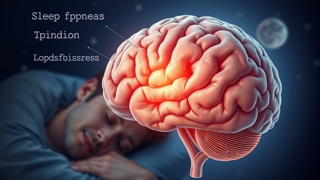 A detailed illustration of a brain with a sleeping person in the background, highlighting the connection between sleep apnea and oxidative stress.