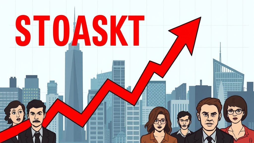 a graph showing the stock market crash with a red arrow pointing downwards, with a background of a cityscape with people looking worried