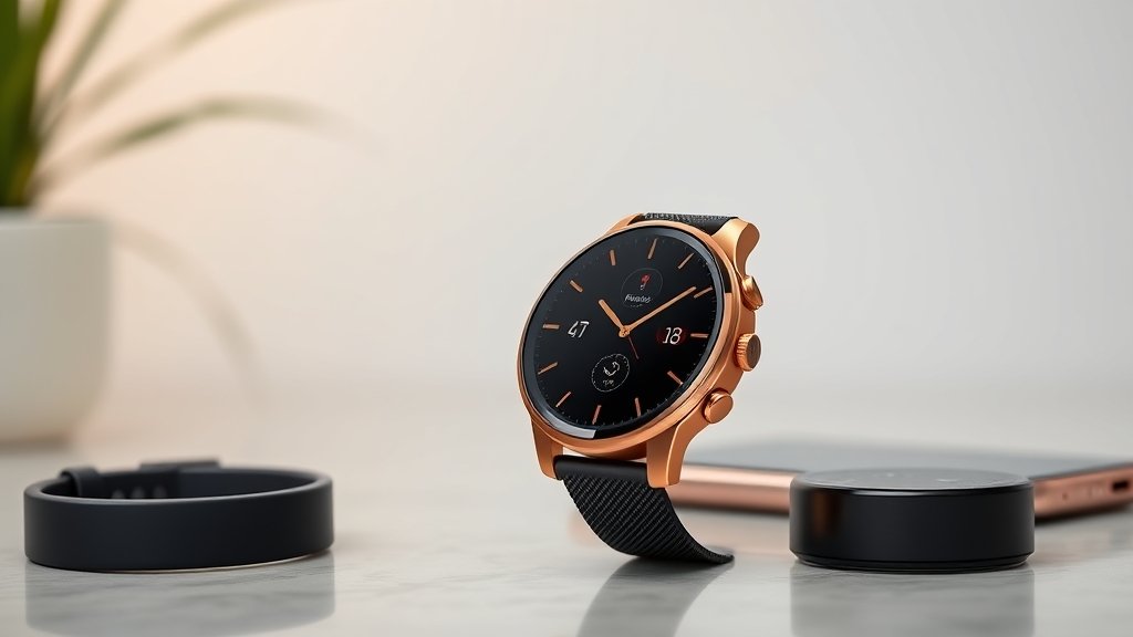A high-quality image of the latest Amazfit smartwatch with a fitness tracker and a smartphone in the background, showcasing the seamless connectivity between devices.