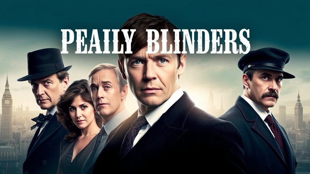 A poster of the movie Peaky Blinders: The Immortal Man with the main characters in the foreground and a cityscape in the background.