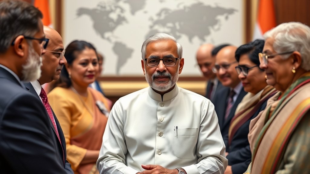 A photo of Indian External Affairs Minister S Jaishankar meeting with foreign dignitaries, with a subtle background hinting at global diplomacy and international relations.