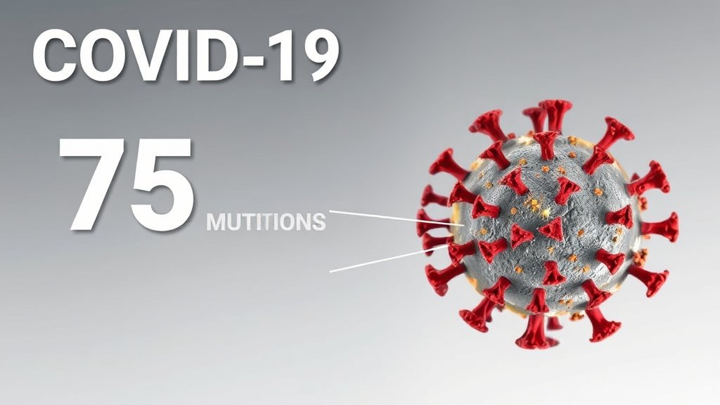 A detailed illustration of the COVID-19 virus with 75 mutations, with a subtle background of a cicada insect, representing the new variant.