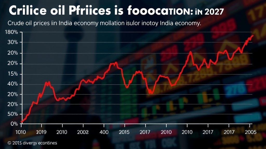 A graph showing the fluctuations in crude oil prices and its impact on the Indian economy, with a subtle background image of the Indian stock market or a relevant financial hub.