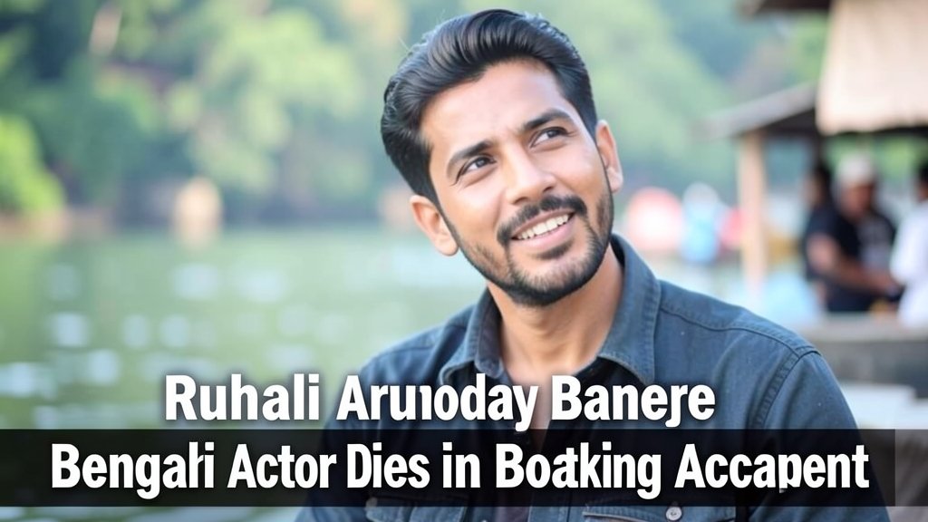 A photo of Rahul Arunoday Banerjee with a caption that reads "Bengali Actor Dies in Boating Accident"